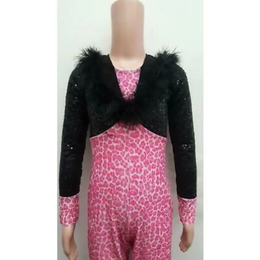 Pre-Owned Dance Costume Art Stone 0052 Art Medium Child Pink Feathers Jazz Clog